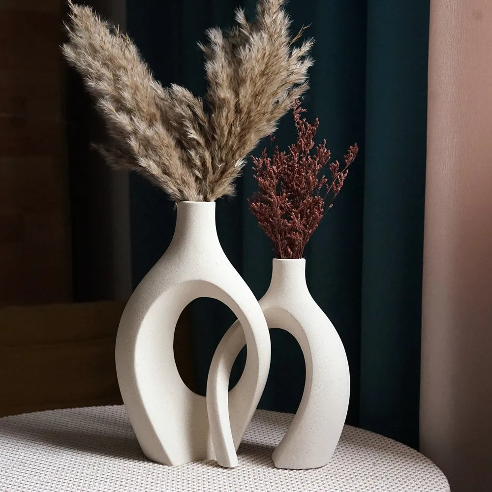 Ceramic vases with dried pampas grass