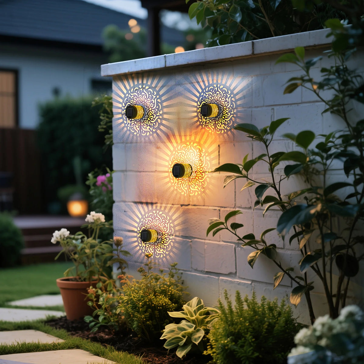 Mandala Solar Wall Lanterns – Set of 2, Patterned Light