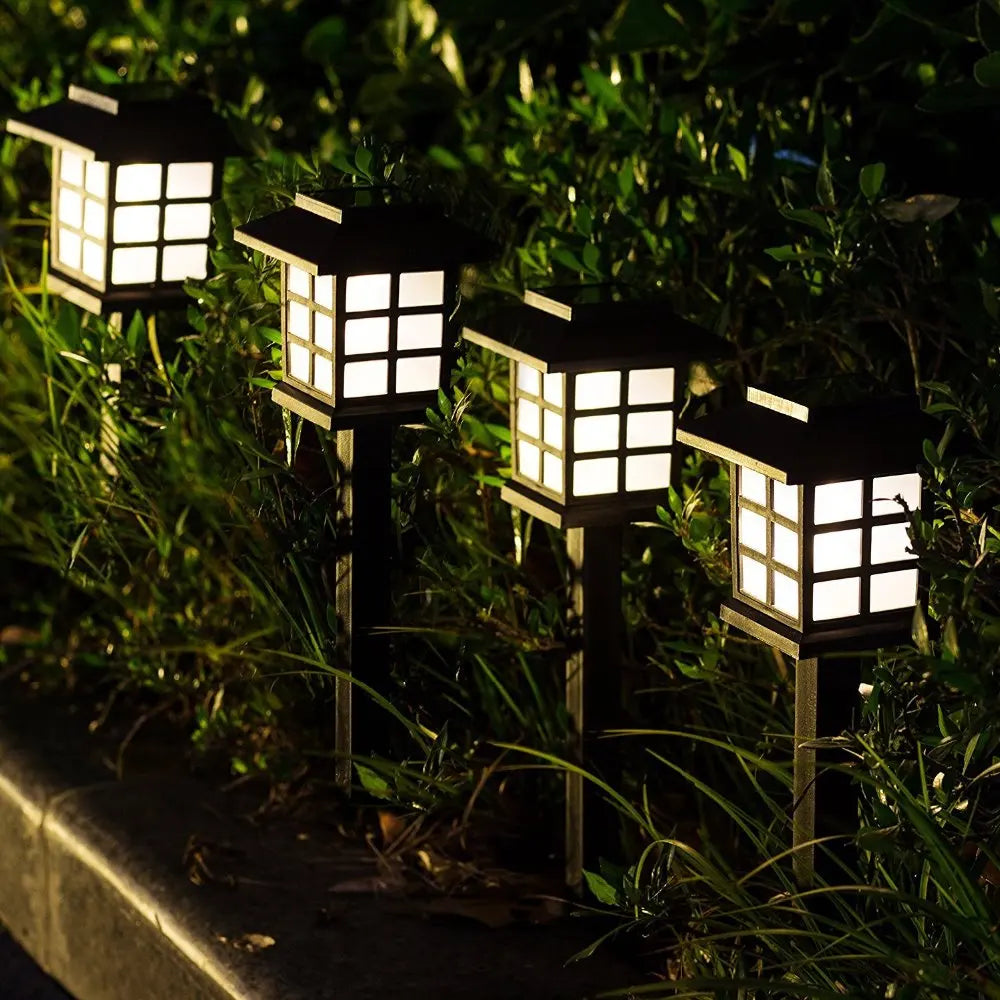 Solar Pagoda Lantern Path Lights – Set of 4 or 8, Warm White
