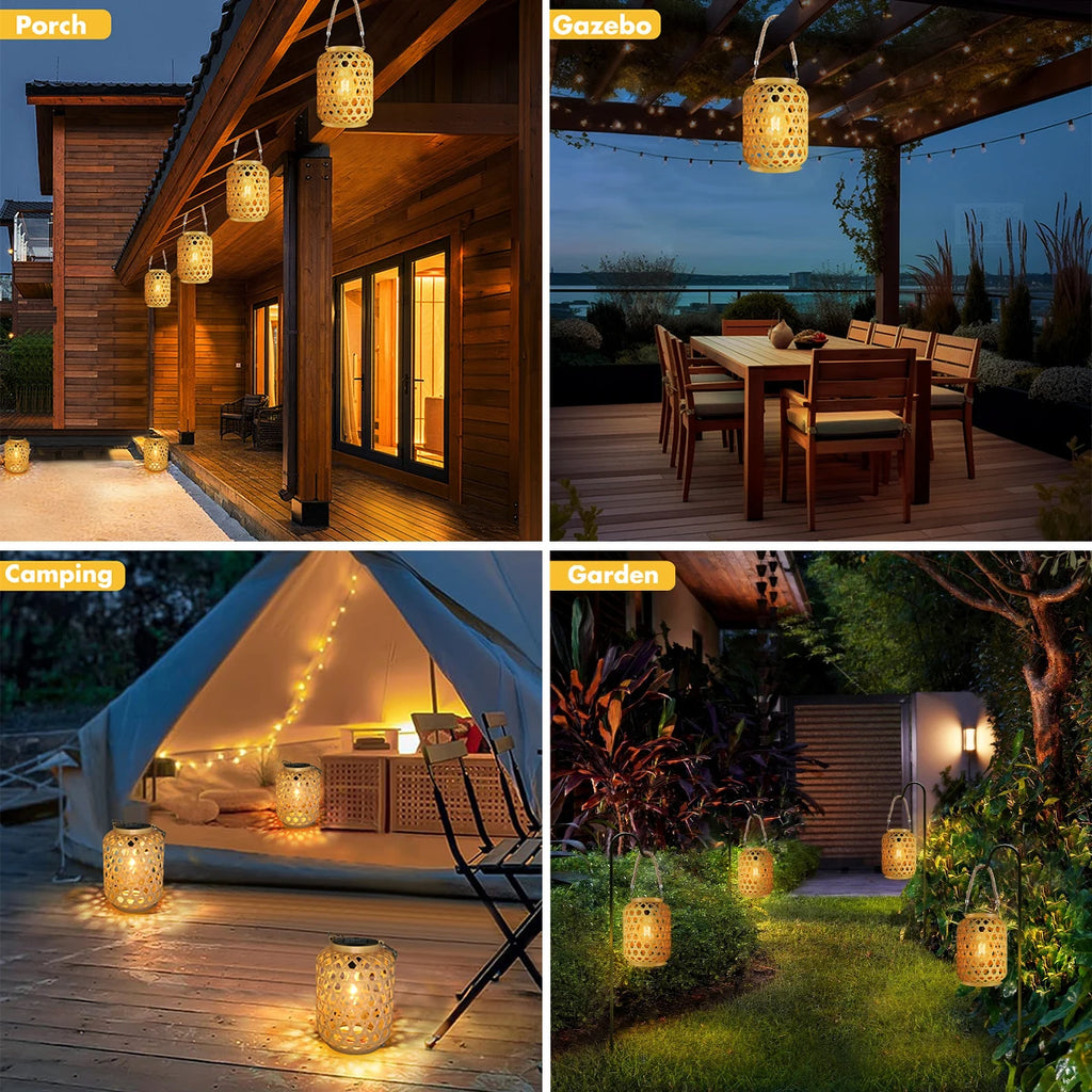 Solar Woven Lantern with Rope Handle and Edison-Style Bulb