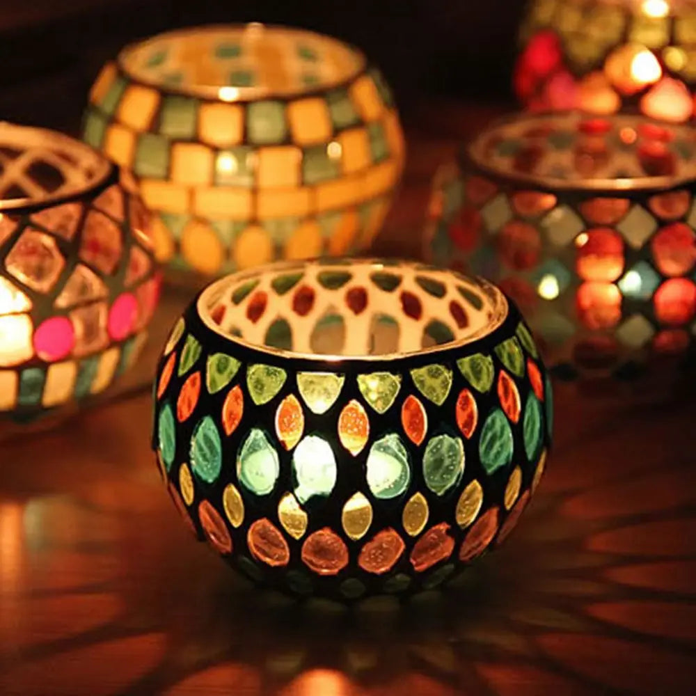 Moroccan Mosaic Glass Tea Light Holder – 9 cm