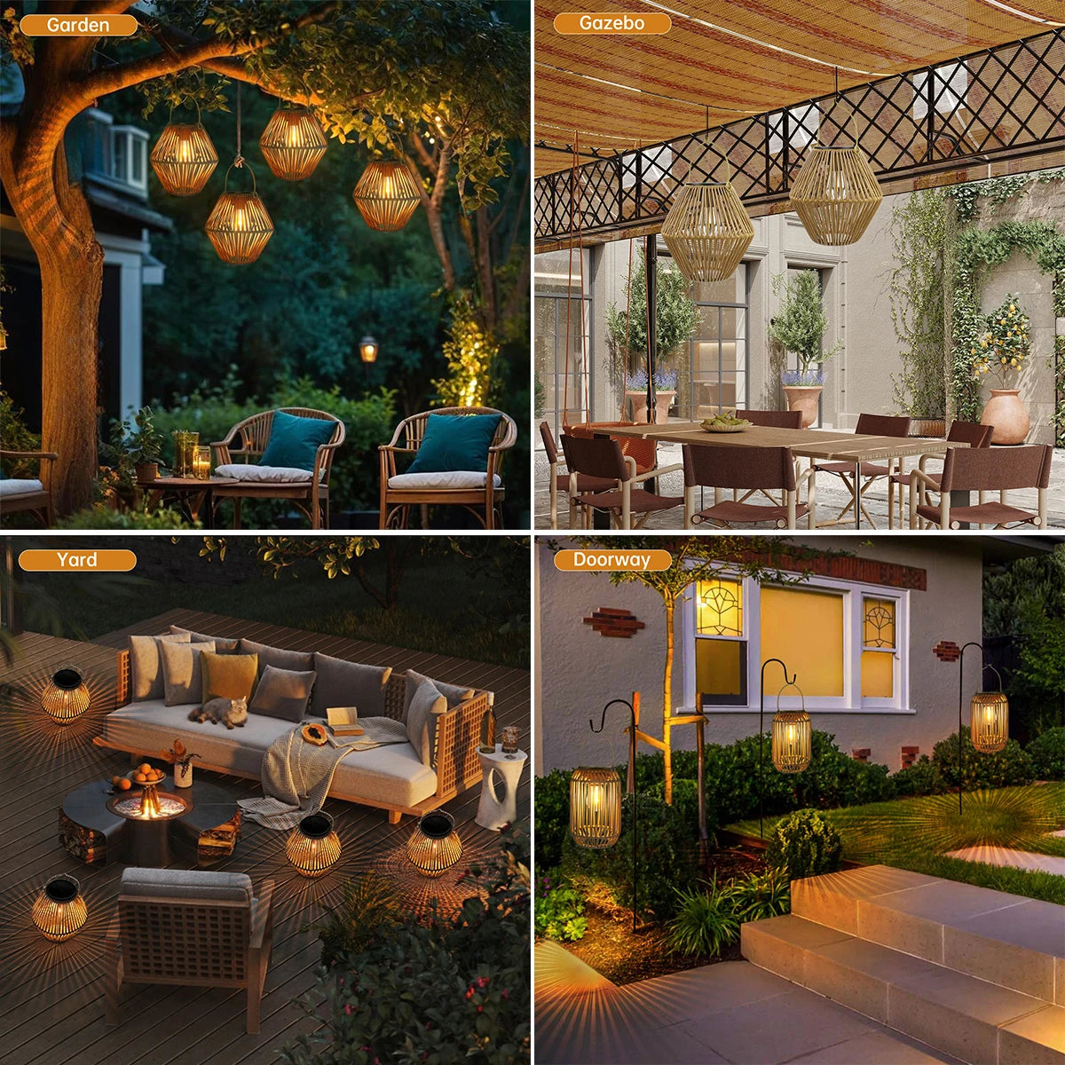 Solar Rattan-Look Hanging Lantern – Slim or Wide Style