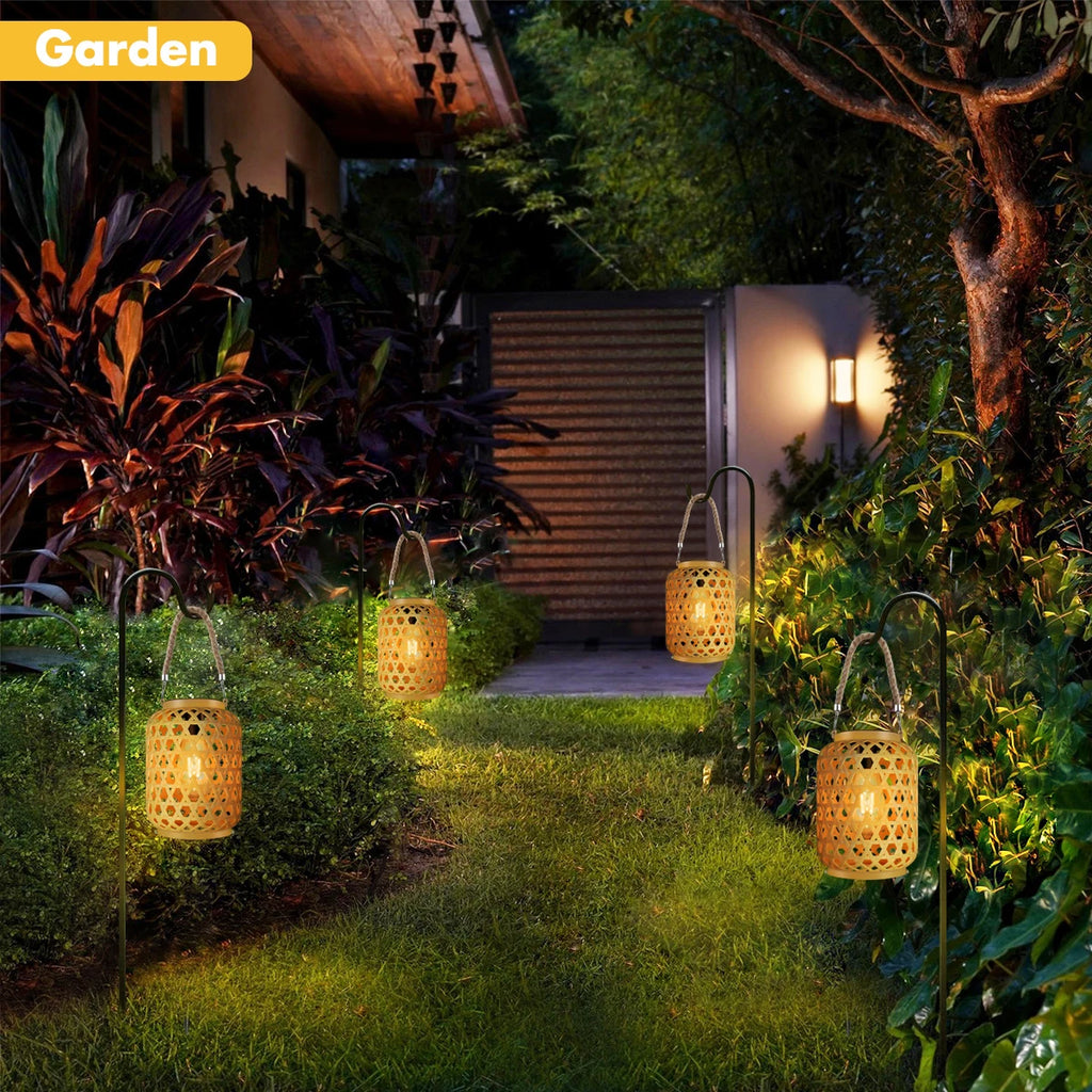 Solar Woven Lantern with Rope Handle and Edison-Style Bulb