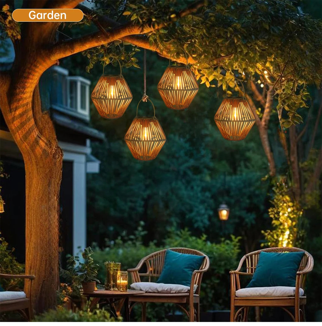 Woven Solar Lantern – Hanging or Tabletop, Warm LED