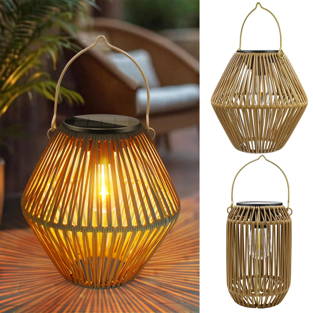 Solar Rattan-Look Hanging Lantern – Slim or Wide Style