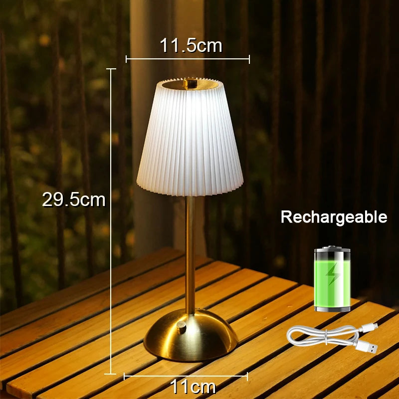 Pleated Shade Cordless Table Lamp – Rechargeable & Dimmable, 29.5 cm