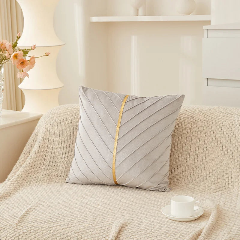 Pleated Velvet Cushion Cover with Gold-Tone Trim – 45 × 45 cm