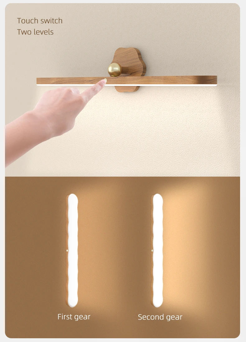 Wood-Look Magnetic Light Bar – Rechargeable, Touch Dimmable