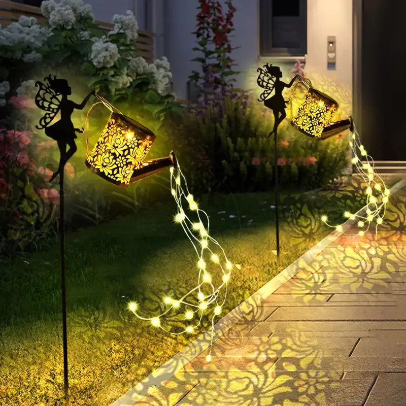 Solar Fairy Watering Can Light – Cascading Fairy Lights on a Garden Stake