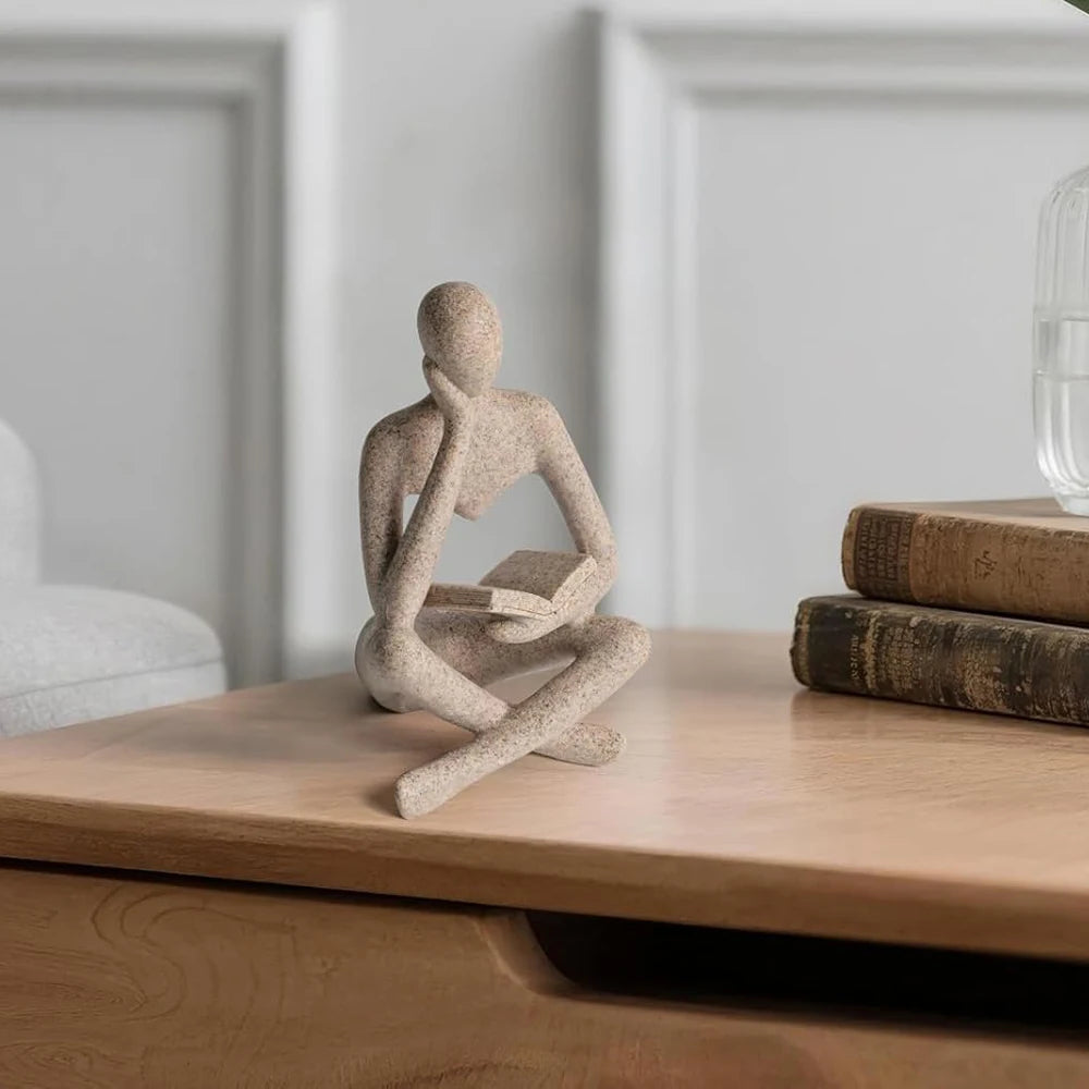 Reading Figure Sculpture – Resin Bookshelf Decor