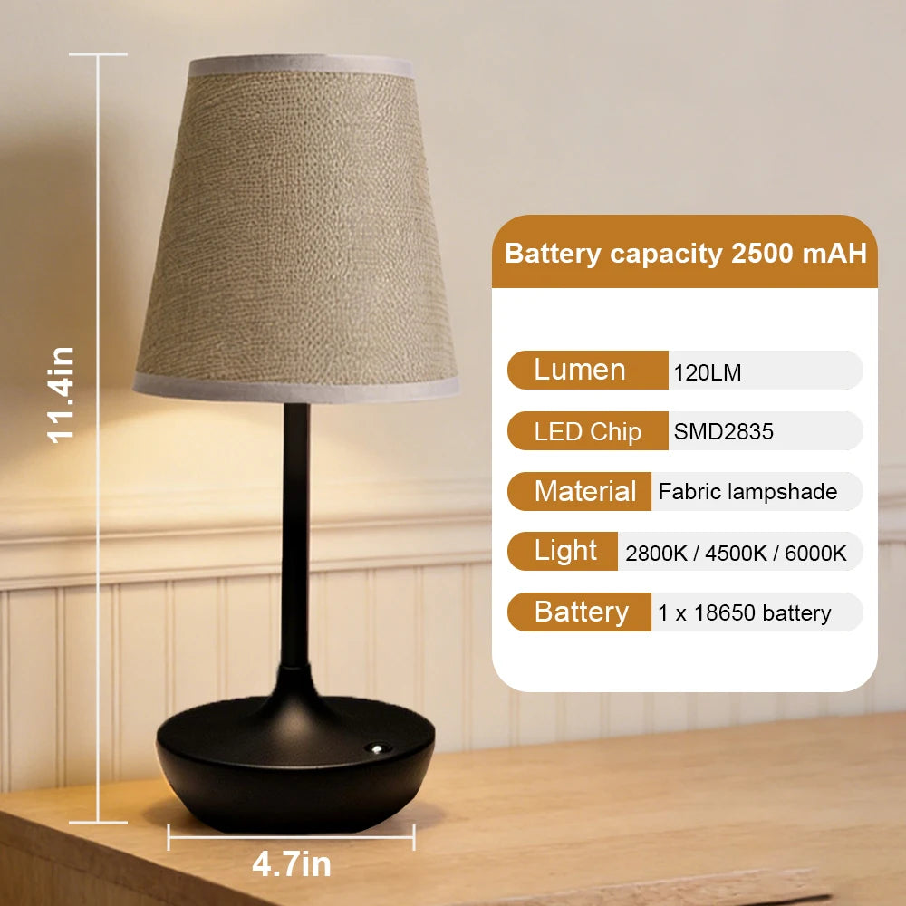 Linen Shade Cordless Table Lamp – 2500 mAh, Dimmable, 29 cm