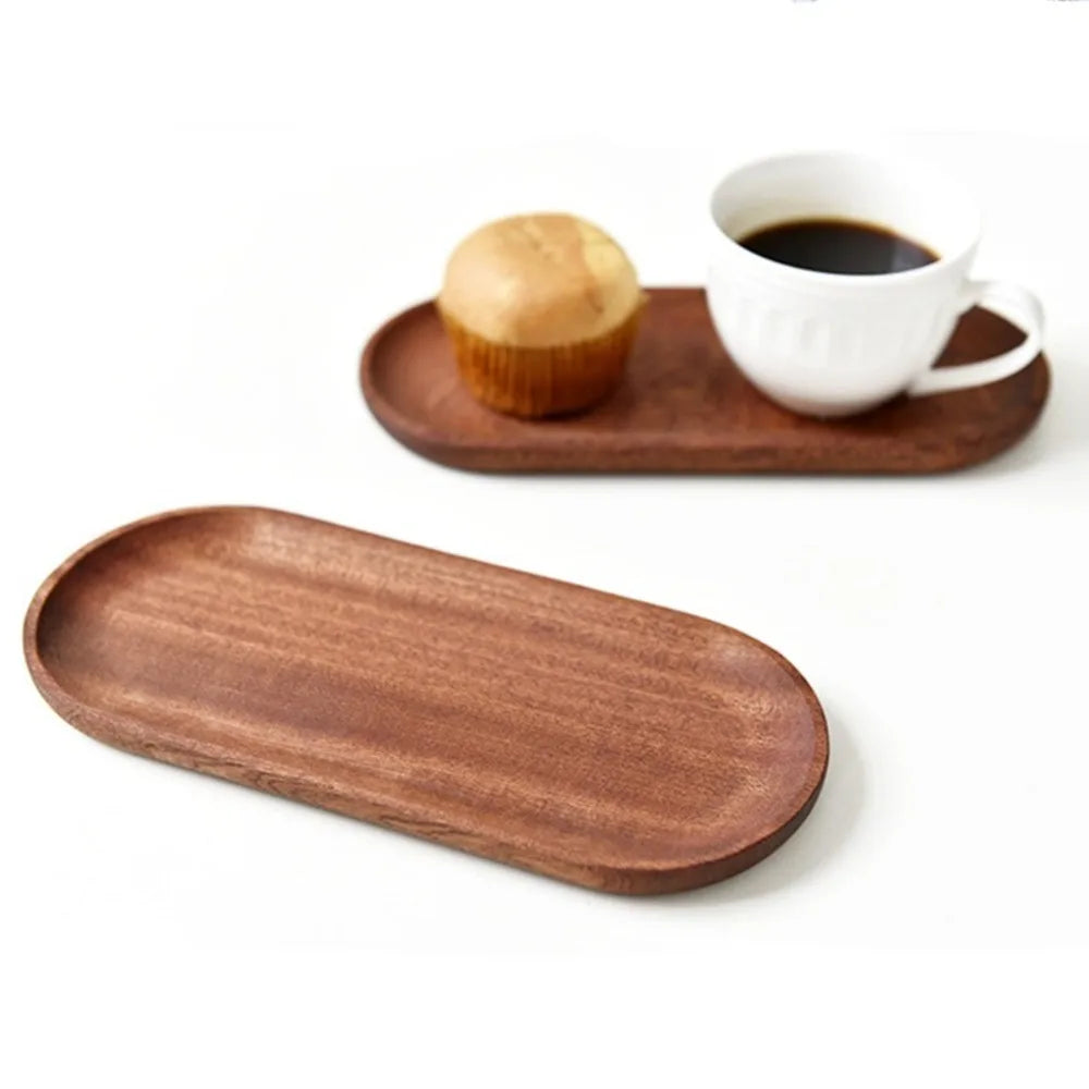 Walnut-Tone Wooden Serving Tray