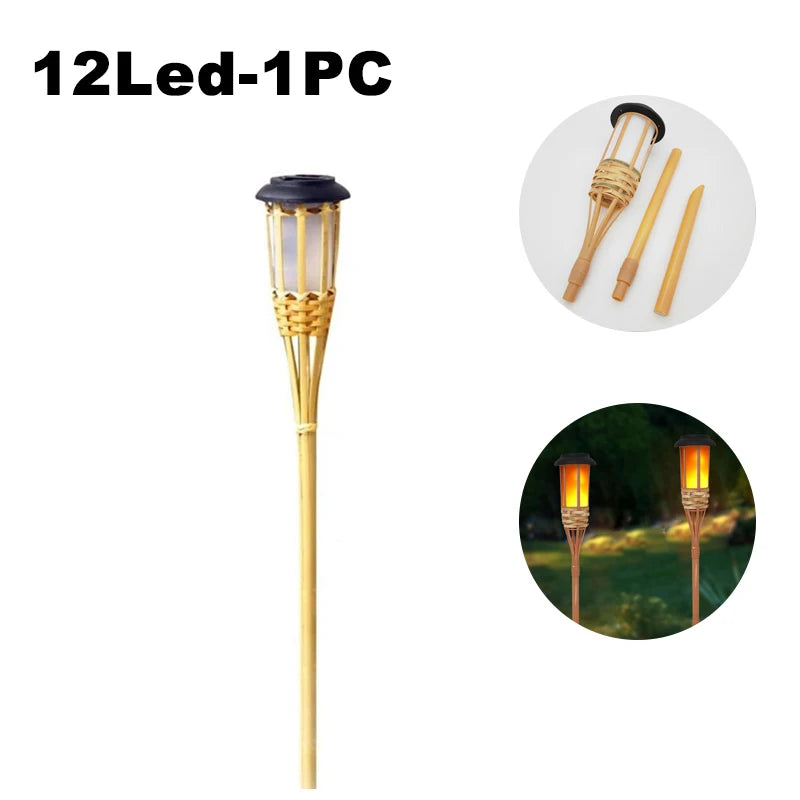 Solar Bamboo Flame Torch Lights – Flickering Flame Effect, 60 cm, 1 or 2 Pack