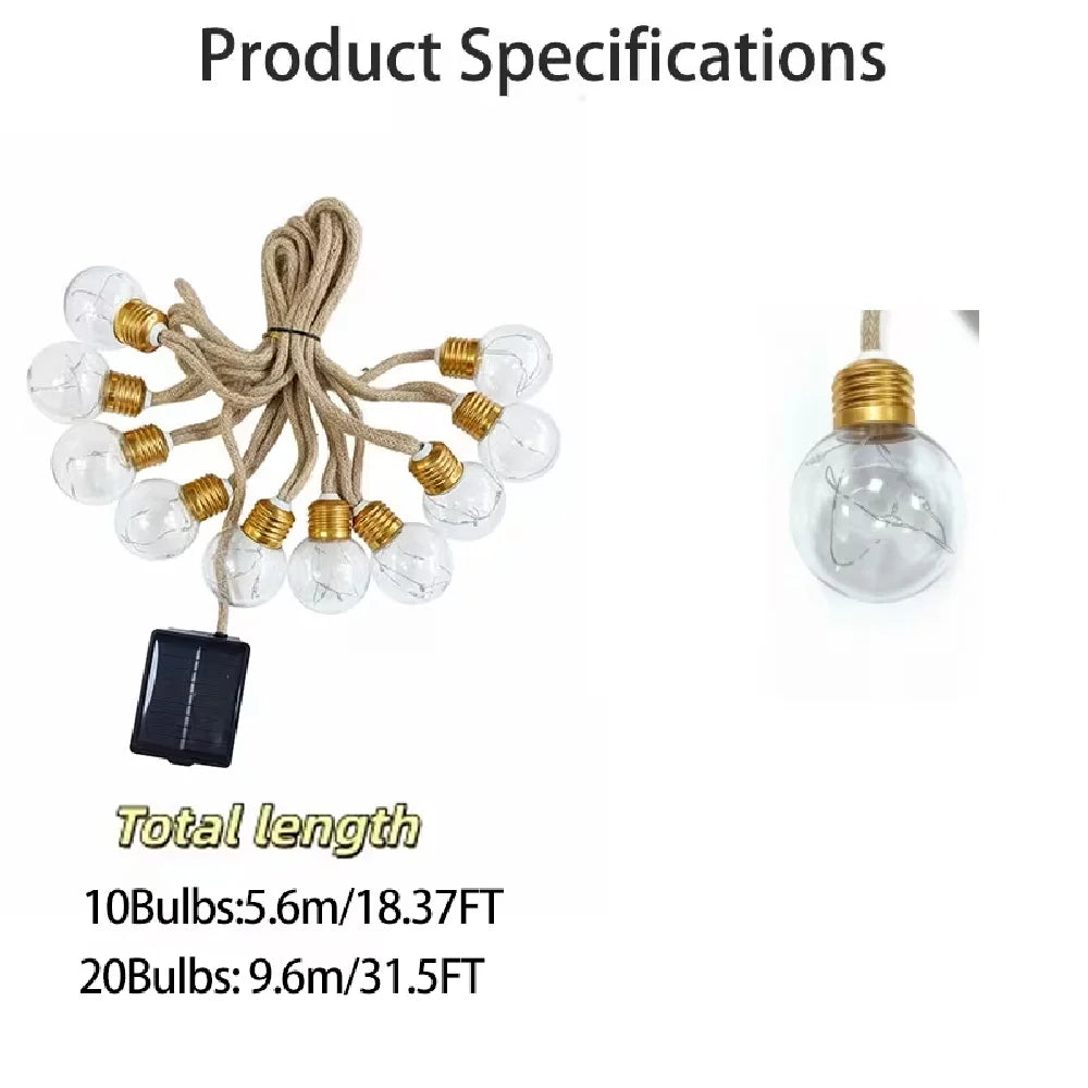 Solar Rope Festoon String Lights – Crackle Bulbs