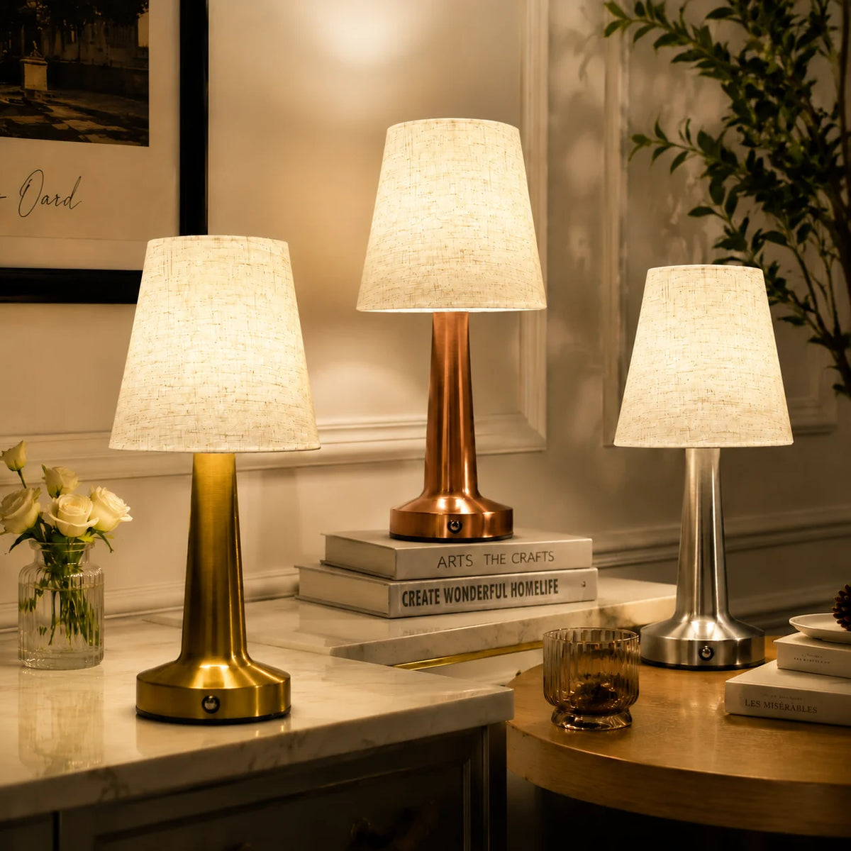 Fabric Shade Column Cordless Lamp – Rechargeable, 27 cm