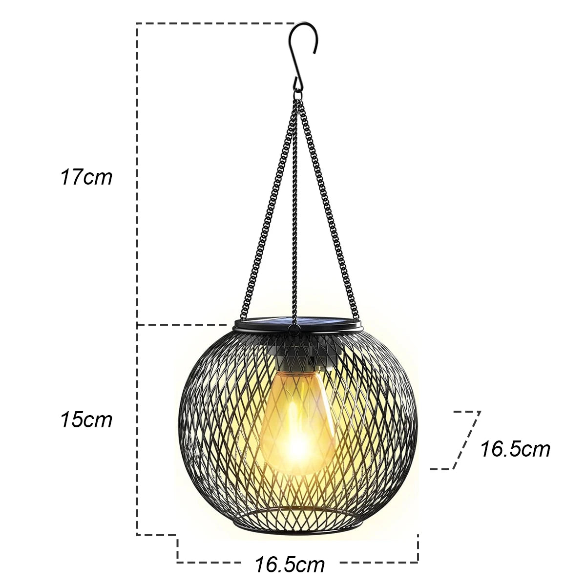 Iron Solar Hanging Lantern – Vintage Bulb Look