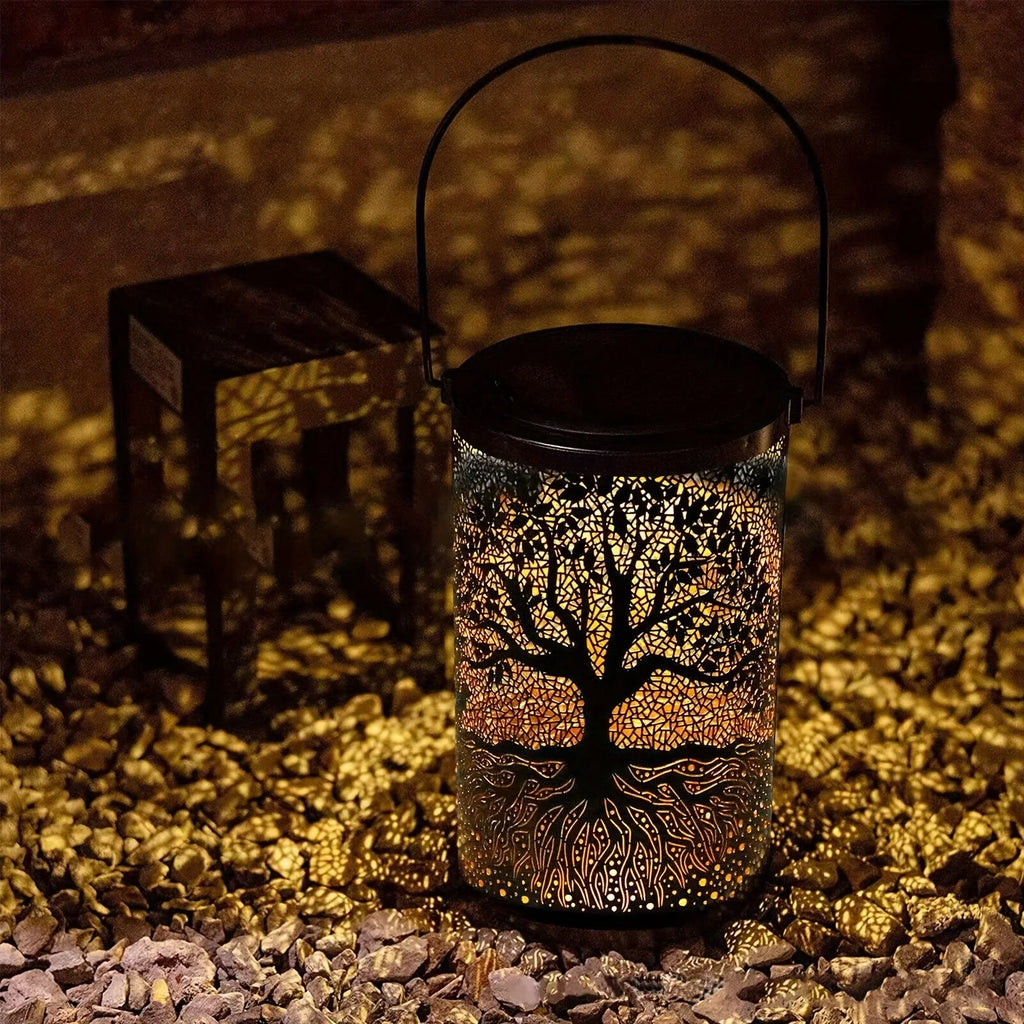 Tree of Life Solar Lantern – Cut-Out Metal, Hanging or Tabletop