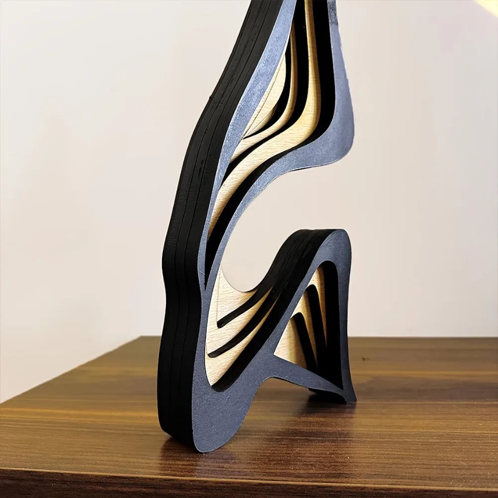 Abstract Wave Wood Sculpture – Modern Shelf Decor