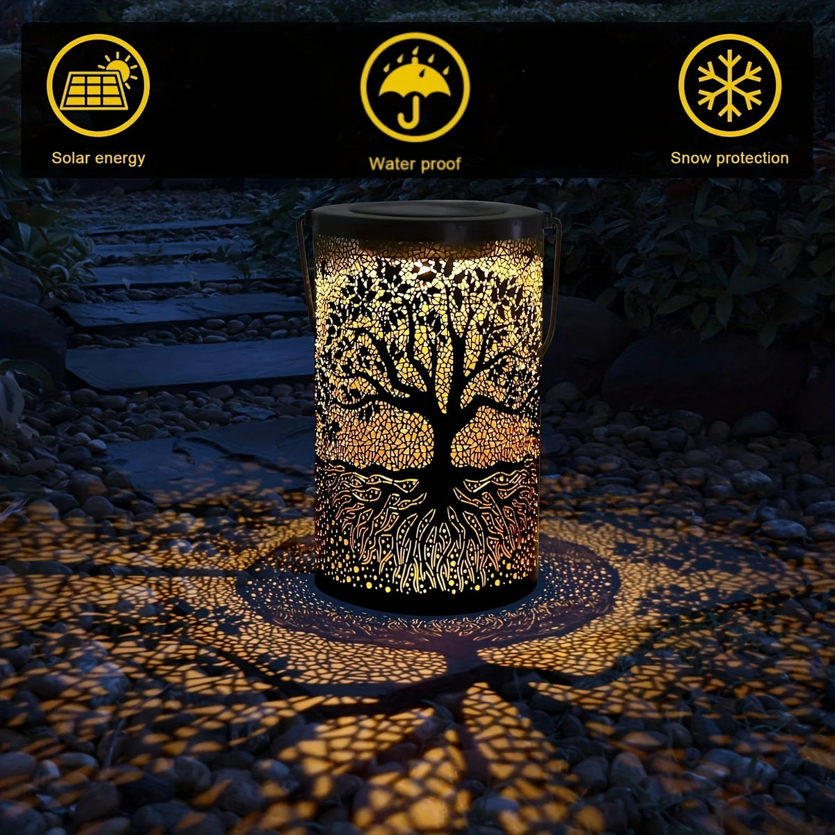 Tree of Life Solar Lantern – Cut-Out Metal, Hanging or Tabletop