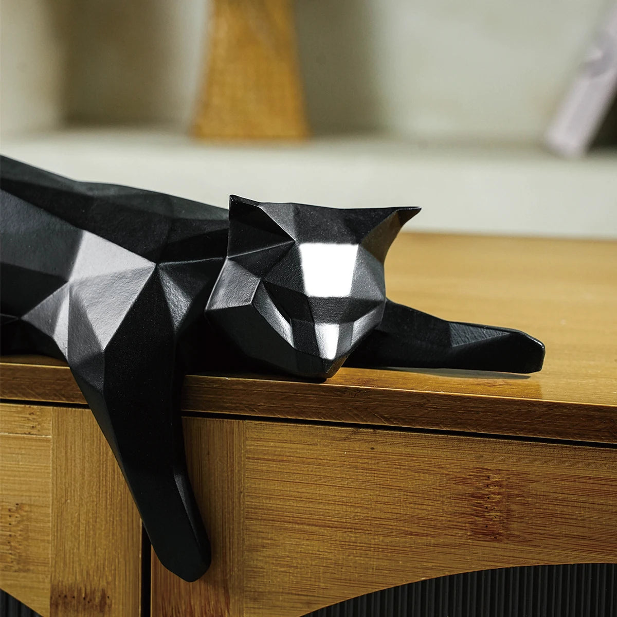 Geometric Lying Cat Statue – Resin, White or Black