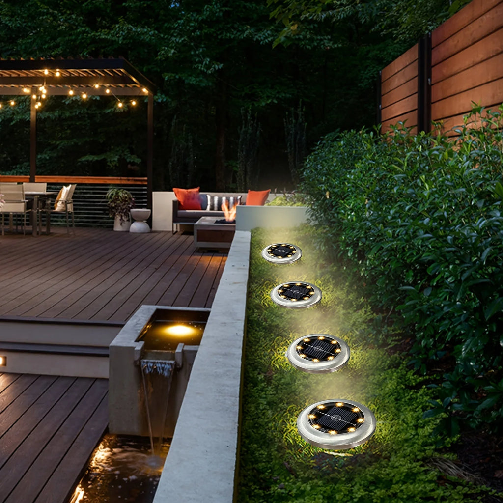 Solar In-Ground Disc Lights – Set of 10, 8 LEDs Each