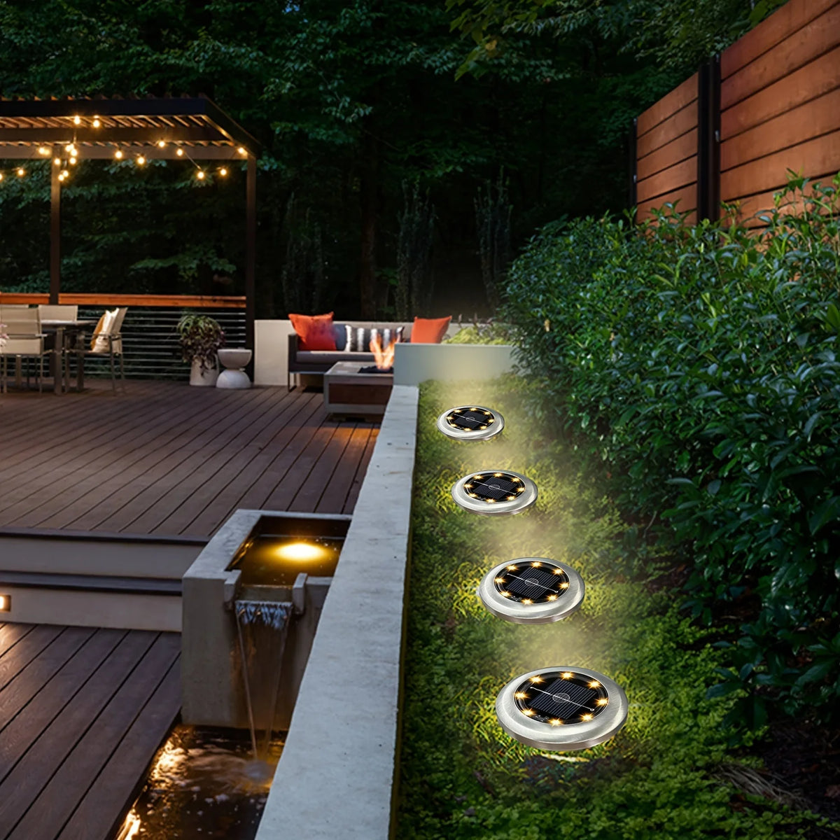 Solar In-Ground Disc Lights – Set of 10, 8 LEDs Each