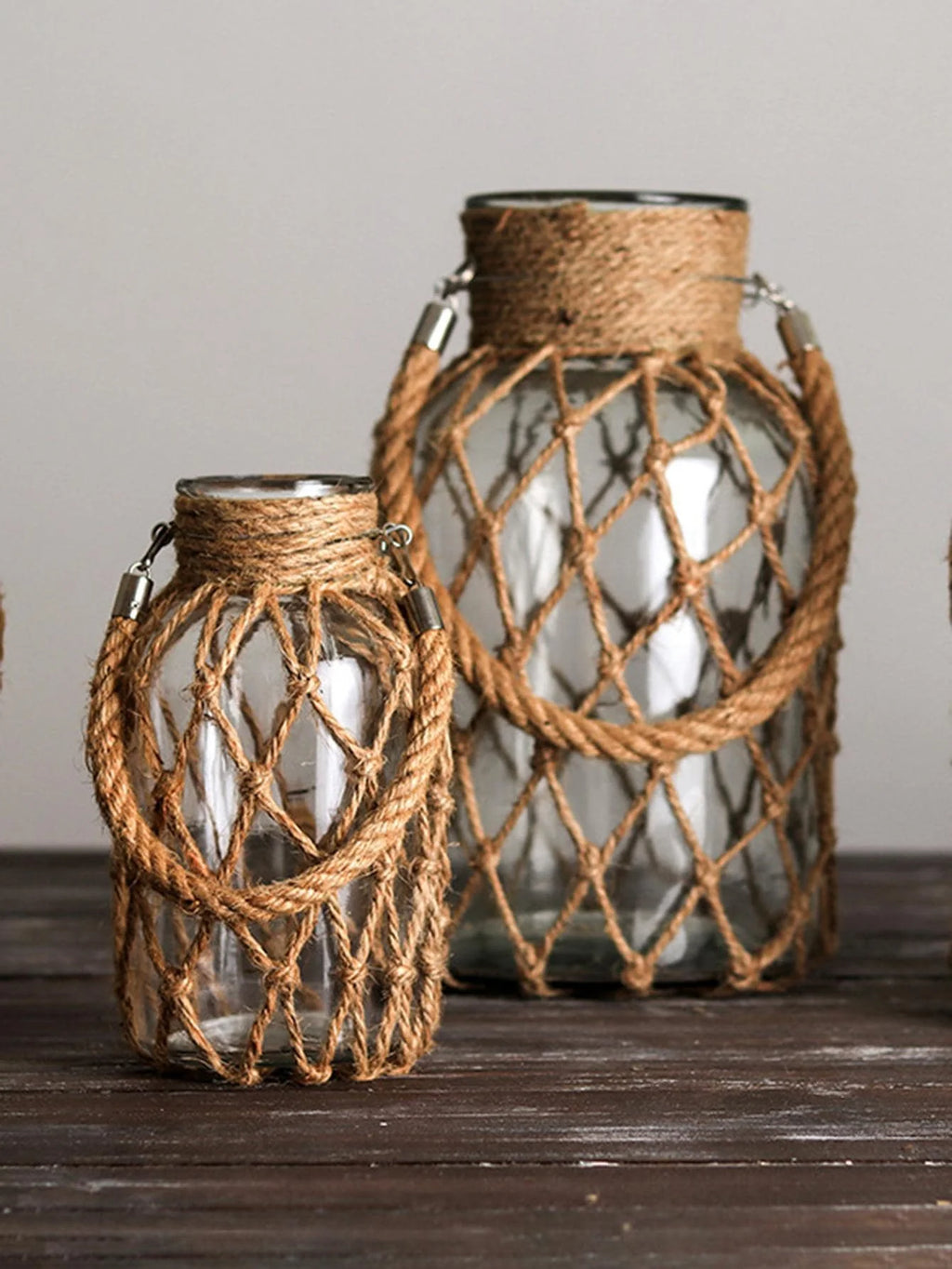 Rope Net Glass Vase – Rustic Jute Wrapped