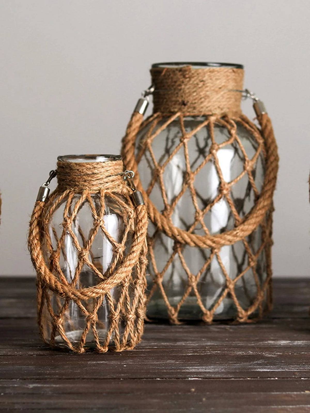 Rope Net Glass Vase – Rustic Jute Wrapped
