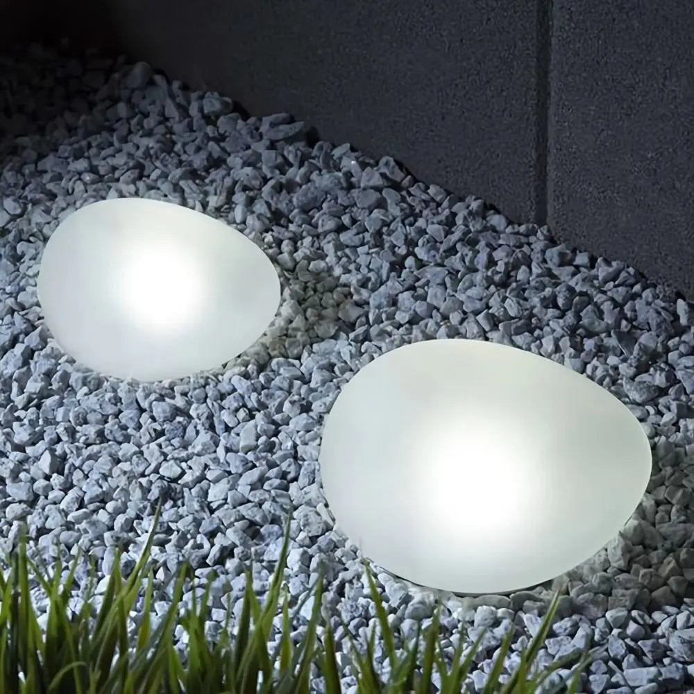 Solar Frosted Pebble Ground Lights – Set of 2, Warm or Cool White