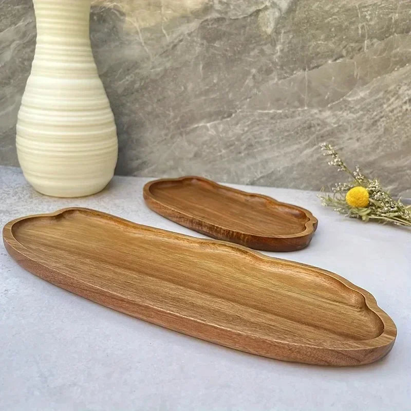 Cloud-Shaped Wooden Tray – Natural Wood Grain