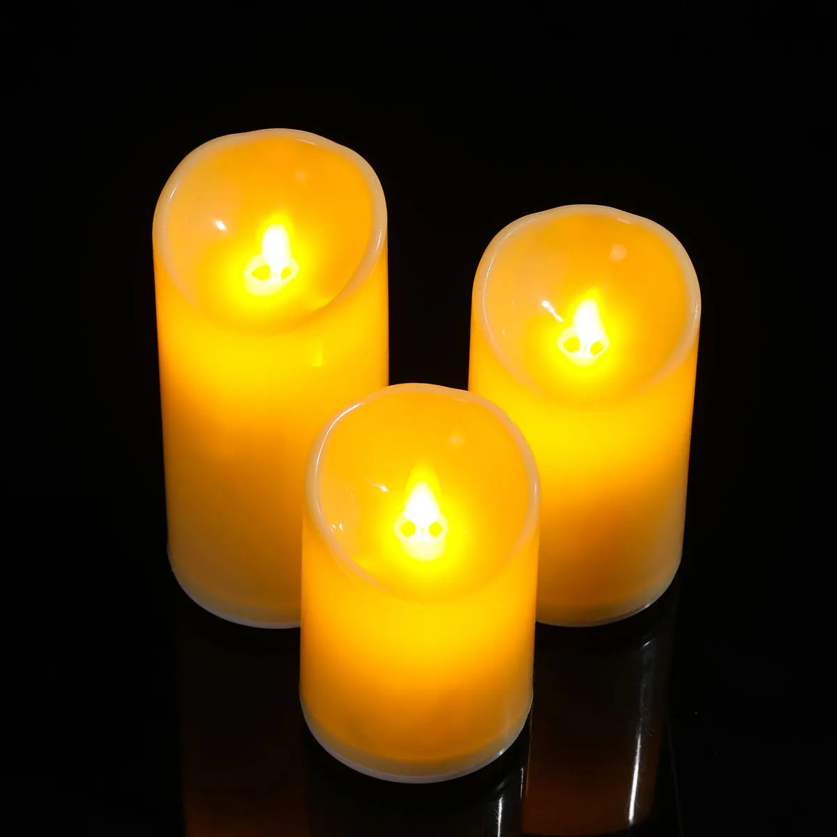 Rechargeable Flameless Pillar Candles – Set of 3, Moving Wick