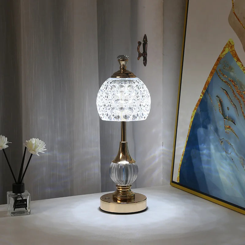 Crystal-Look Dome Cordless Table Lamp – Rechargeable, 33.5 cm