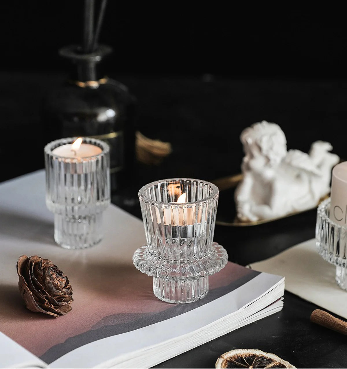 Ribbed Glass Candle Holder