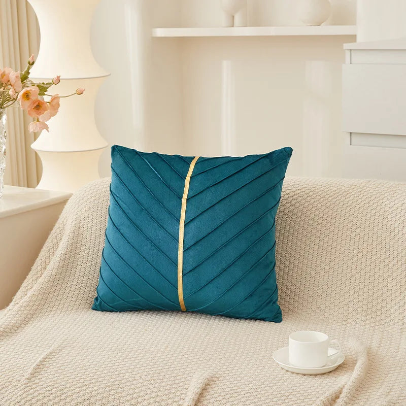 Pleated Velvet Cushion Cover with Gold-Tone Trim – 45 × 45 cm