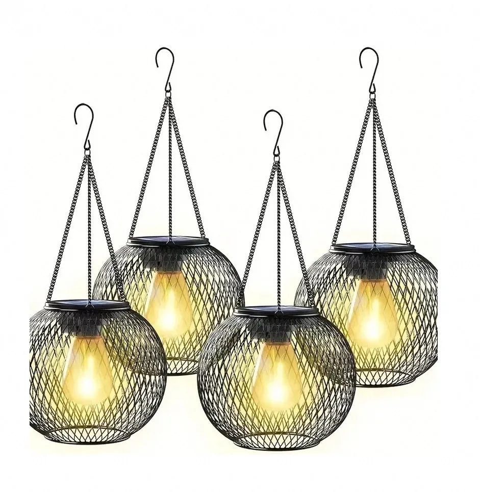 Mesh Globe Solar Lantern – Hanging, Vintage Bulb Look