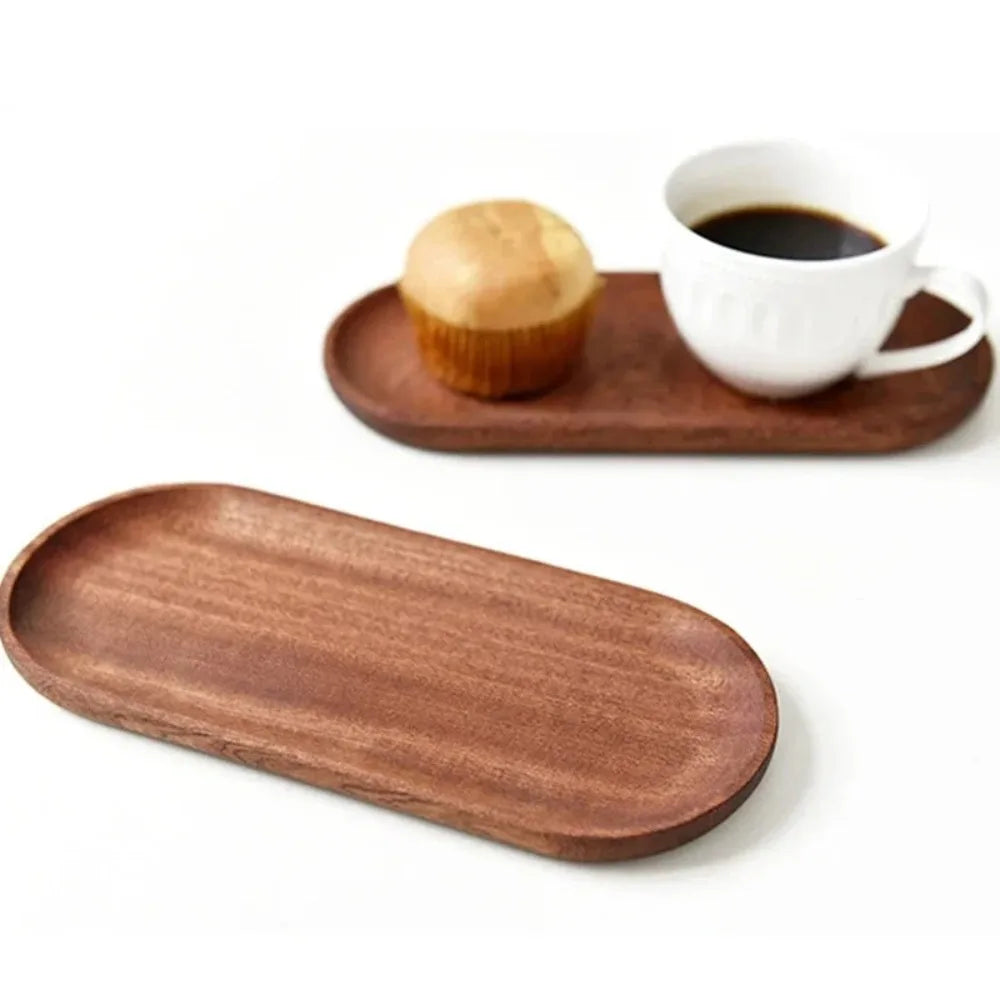Walnut-Tone Wooden Serving Tray