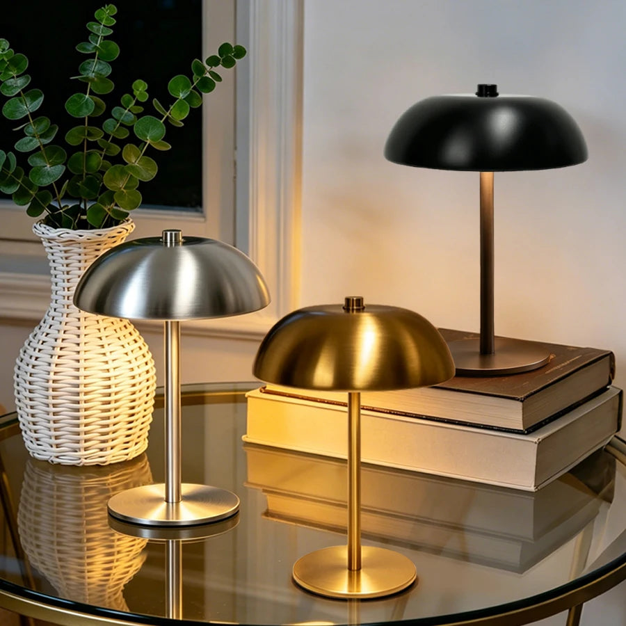 Metal Dome Cordless Table Lamp – Rechargeable LED, 22 cm