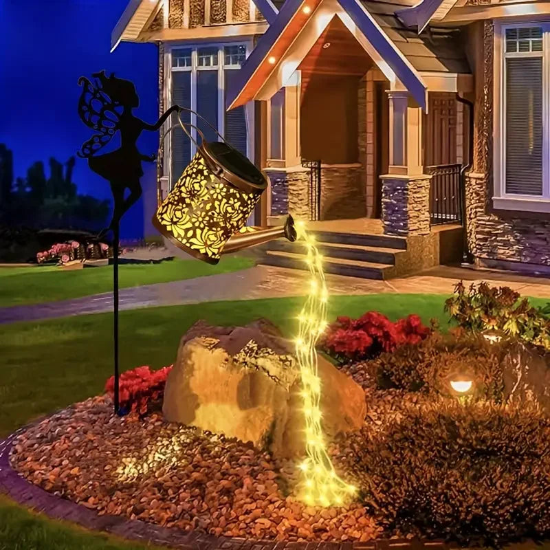 Solar Fairy Watering Can Light – Cascading Fairy Lights on a Garden Stake