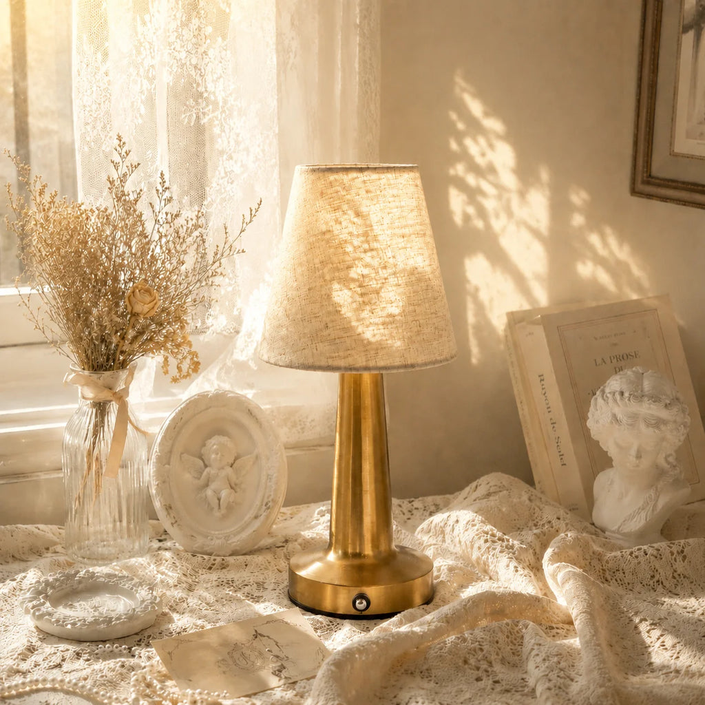 Fabric Shade Column Cordless Lamp – Rechargeable, 27 cm