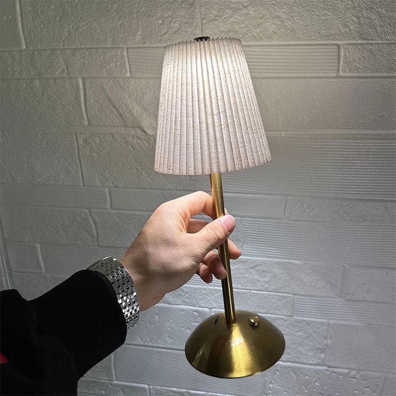 Pleated Shade Cordless Table Lamp – Rechargeable & Dimmable, 29.5 cm