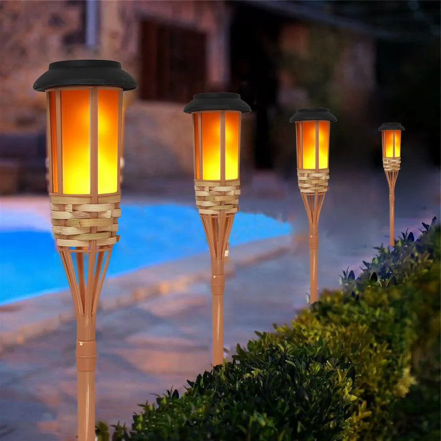 Solar Bamboo Flame Torch Lights – Flickering Flame Effect, 60 cm, 1 or 2 Pack
