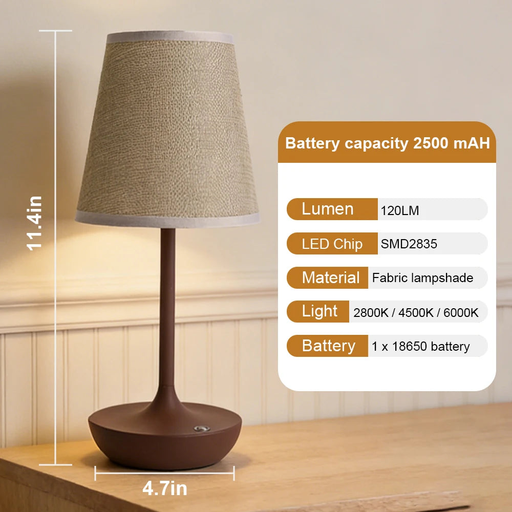Linen Shade Cordless Table Lamp – 2500 mAh, Dimmable, 29 cm