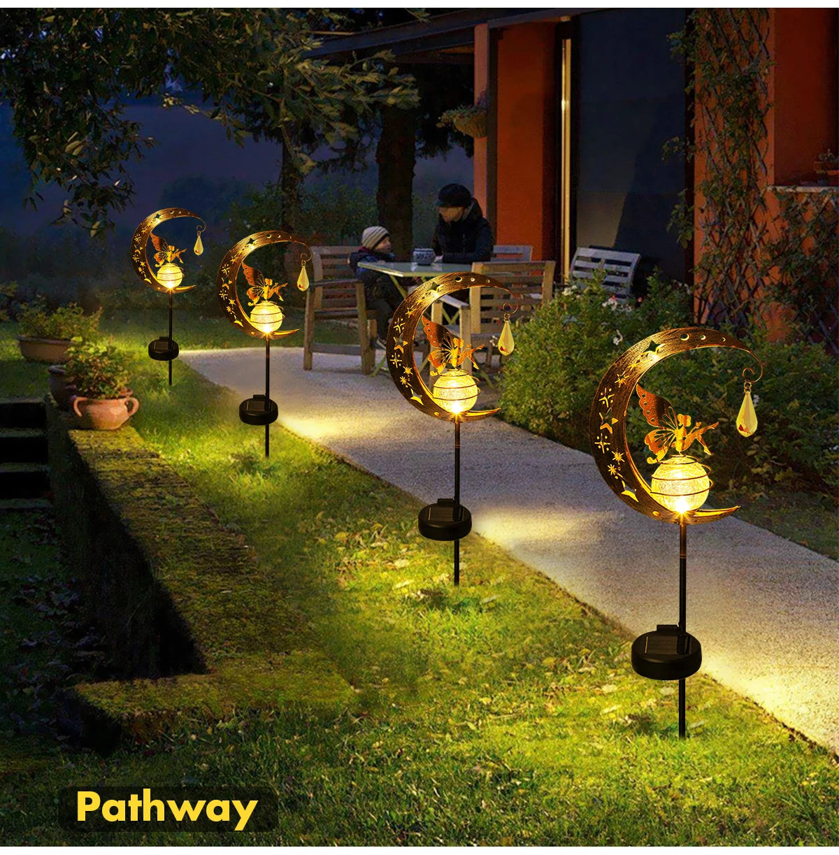 Solar Fairy Moon Garden Stake Light – Crackle Glass Globe