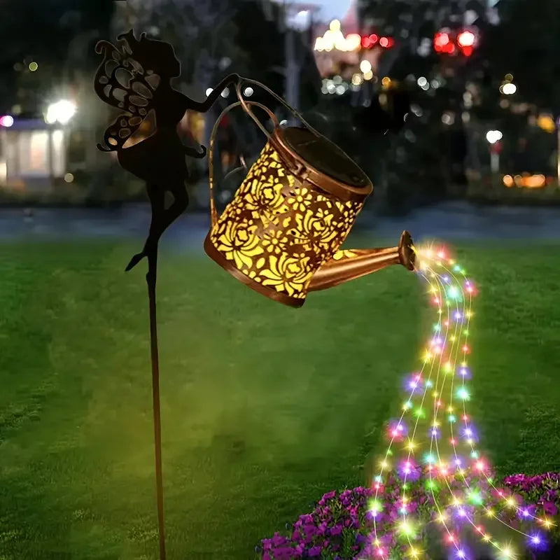 Solar Fairy Watering Can Light – Cascading Fairy Lights on a Garden Stake