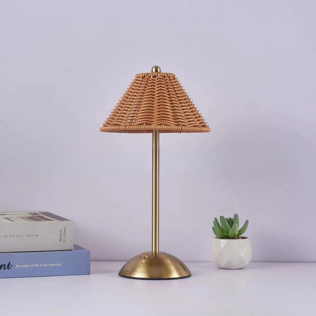 Rattan-Look Shade Cordless Table Lamp – Rechargeable