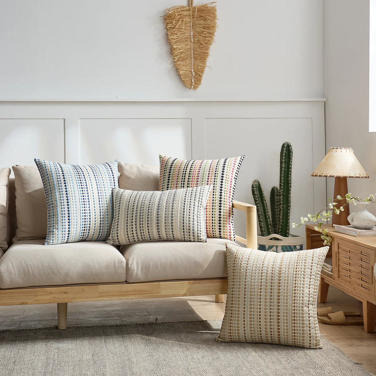 Dotted Stripe Woven Cushion Cover – 45 × 45 cm