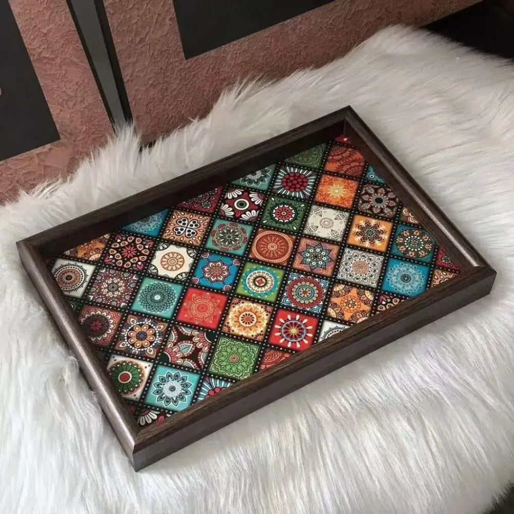 Mosaic Tile Wooden Tray – 30 × 20 cm