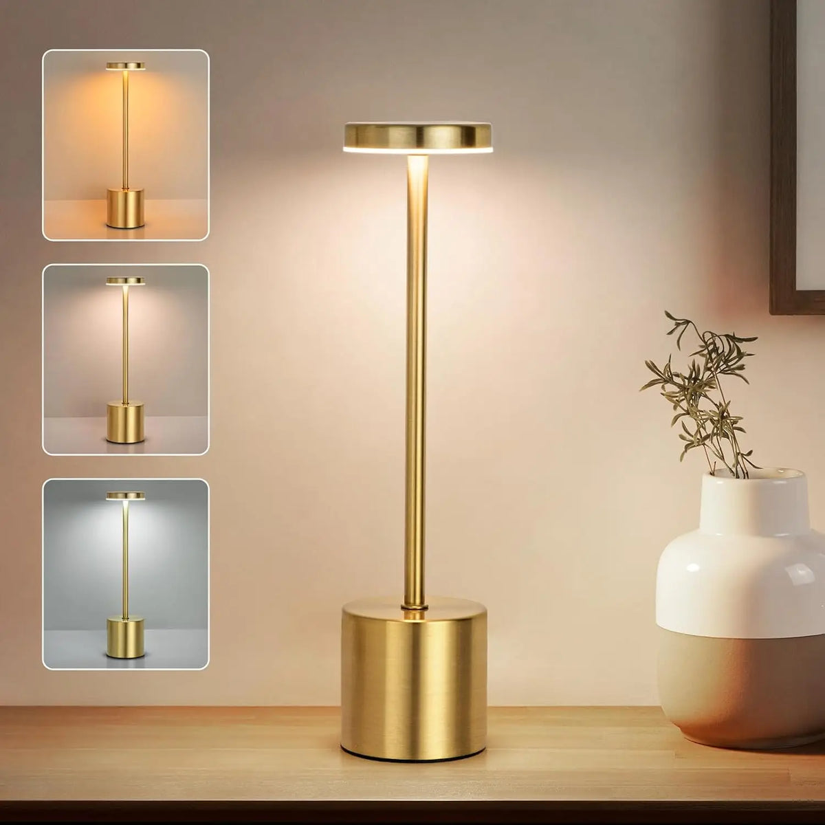 Slim Column Cordless Table Lamp – Rechargeable Metal LED, 34 cm
