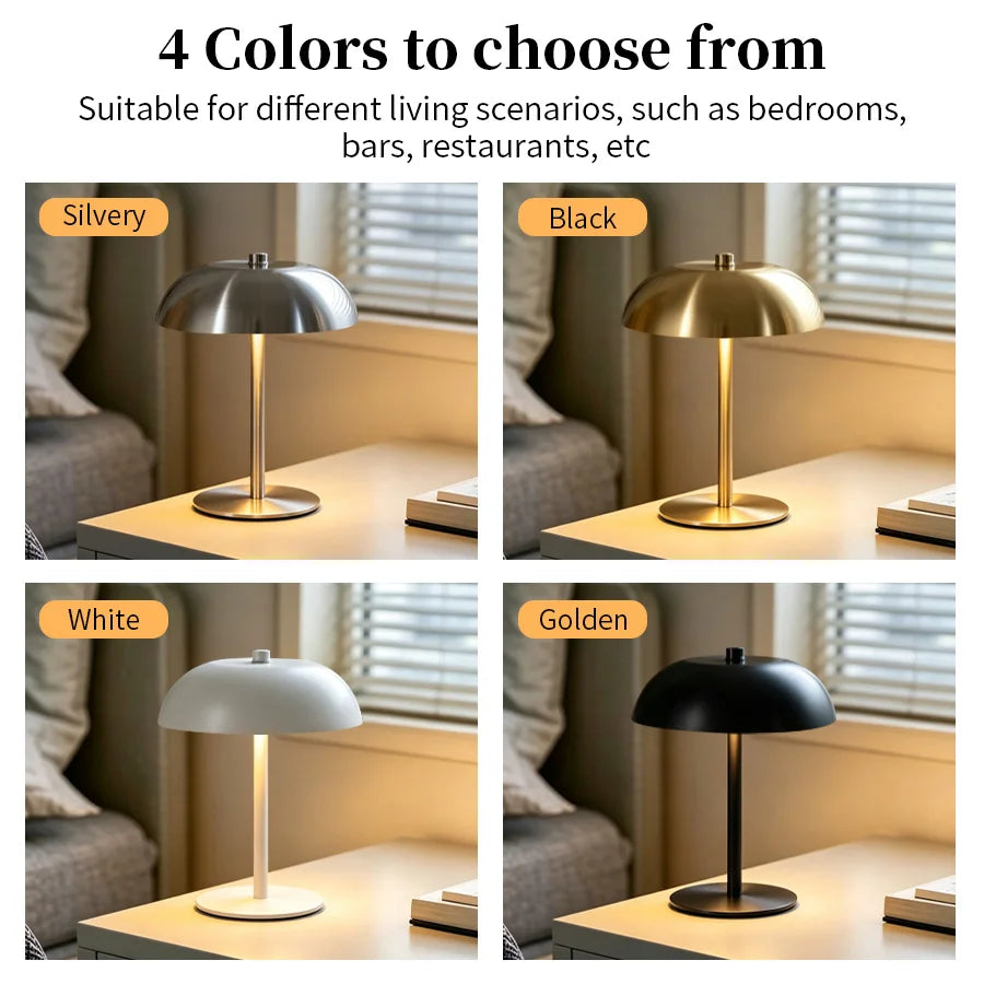 Metal Dome Cordless Table Lamp – Rechargeable LED, 22 cm