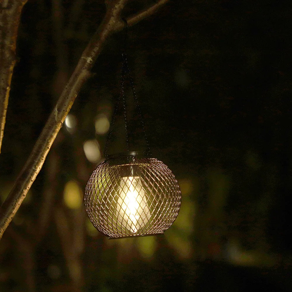 Mesh Globe Solar Lantern – Hanging, Vintage Bulb Look